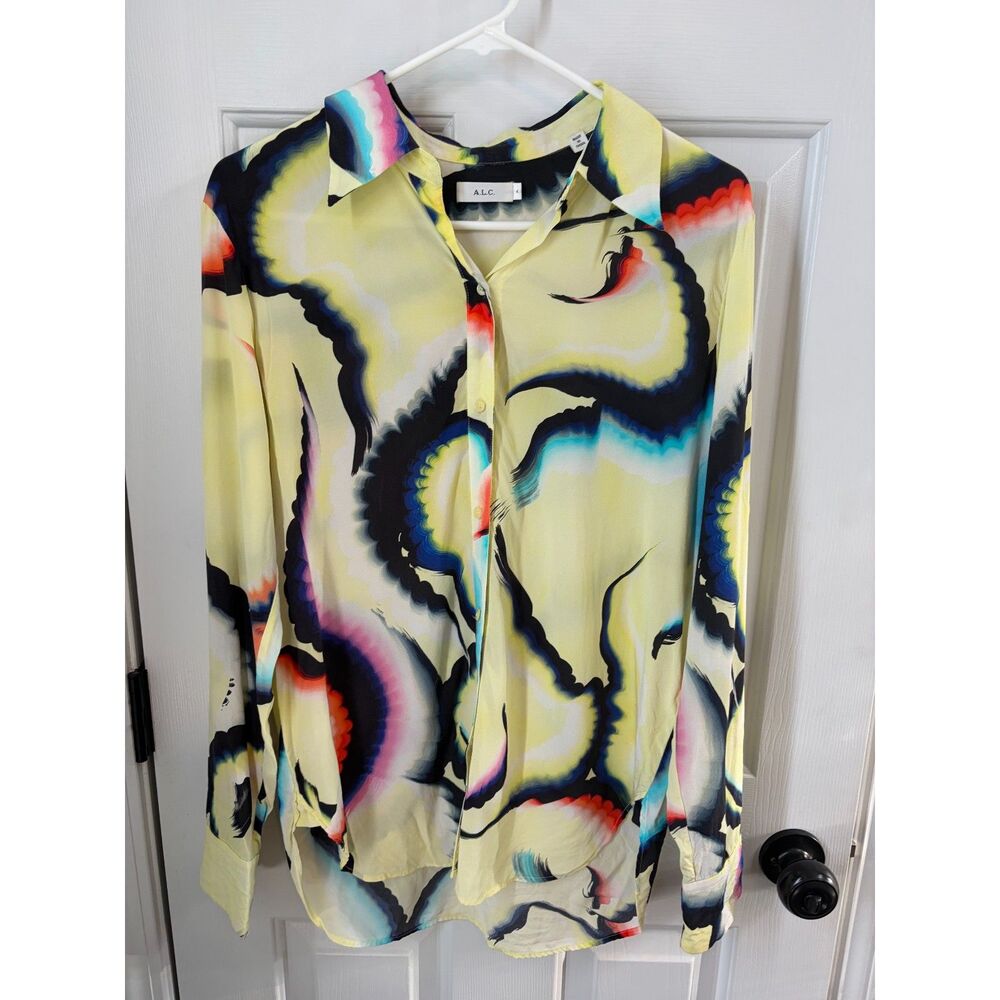A.L.C ALC Jayne Silk Blend Lagenlook Statement Artsy Buttondown Blouse Size 4